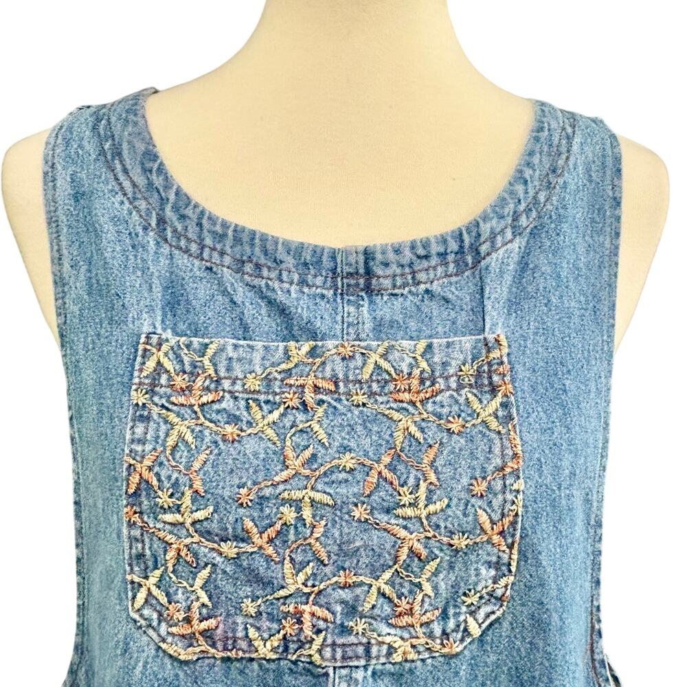 VTG 90s Denim Prairie Dress Trad Wife Alexandra Lee Embroidered Cottagecore Farm - Picture 2 of 8